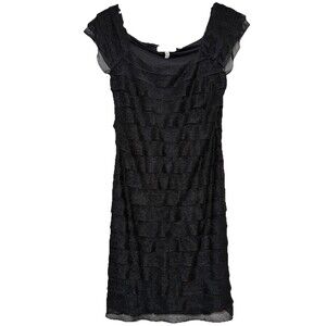 Corey P XL Black Tiered Ruffle Mesh Cocktail Party Sheath Dress Stretch